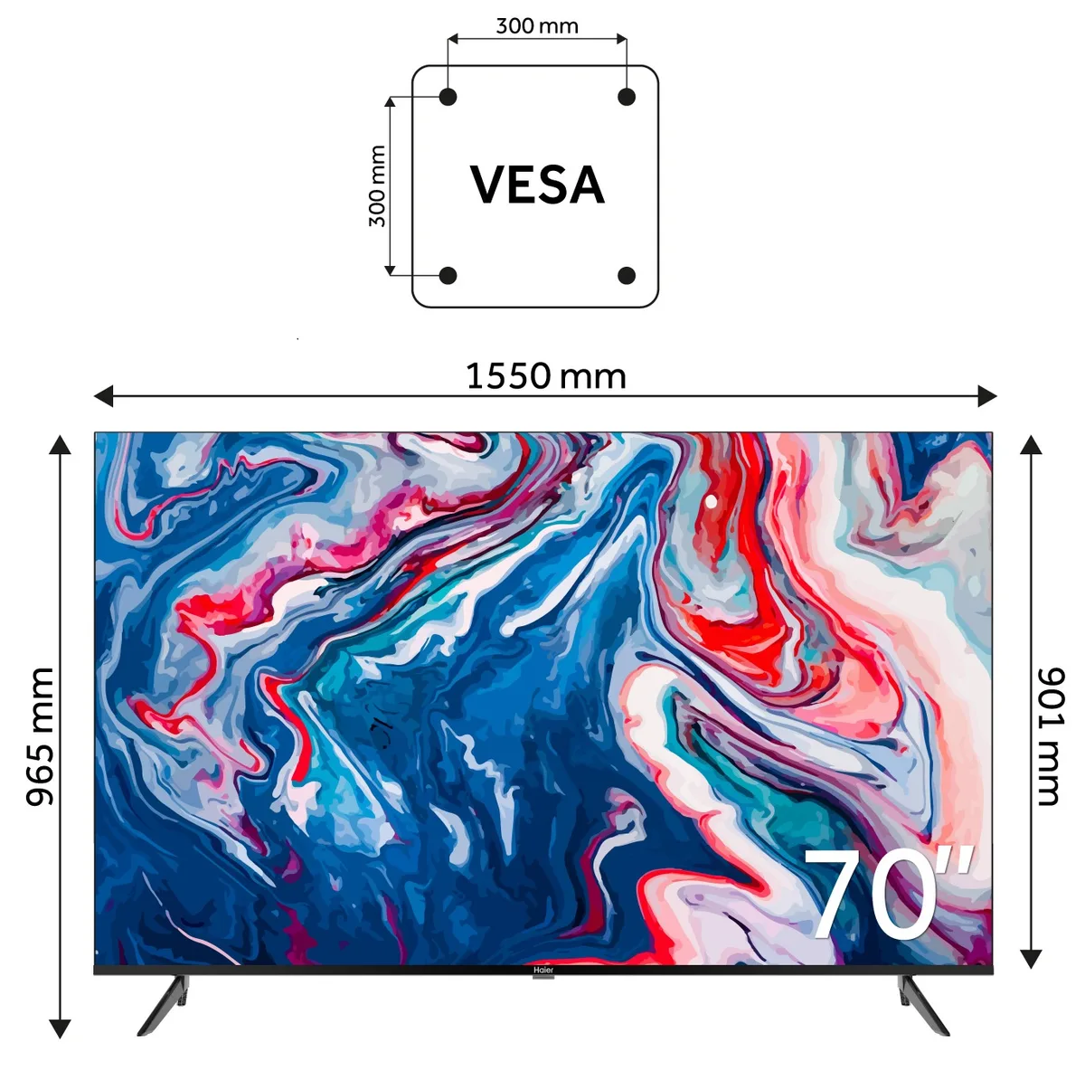 LED-телевізор Haier 70 дюймів чорний 4K Smart TV Android 11
