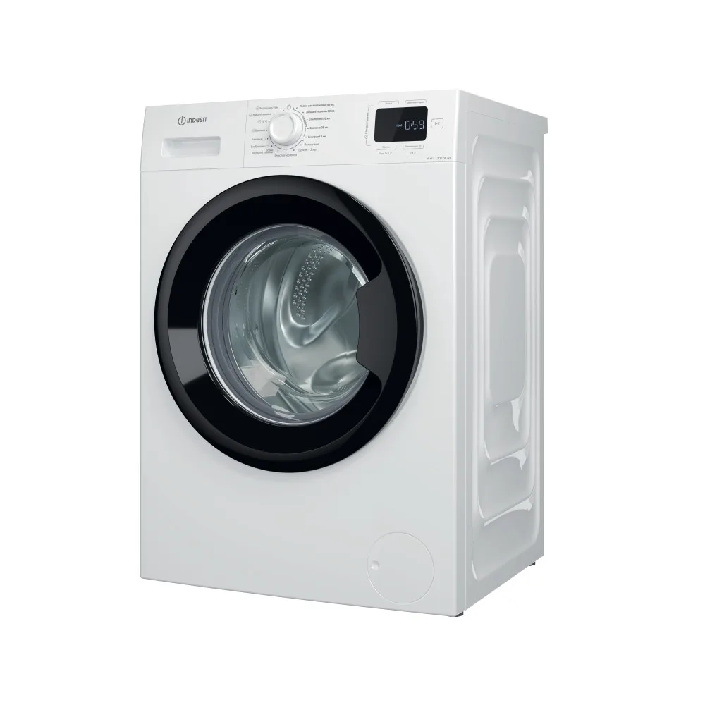 Стиральная машина Indesit фронтальной загрузки, 6 кг, 1200 об/мин, класс энергоэффективности A+++, глубина 446 см, с дисплеем, функцией пара, инверторным мотором, черным люком, белый корпус