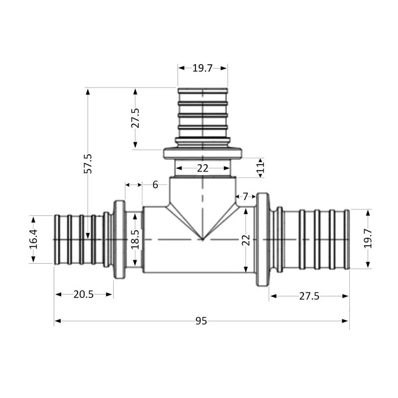 Трійник натяжний Icma No1039 d25х25х20 латунь 140х100х40 мм