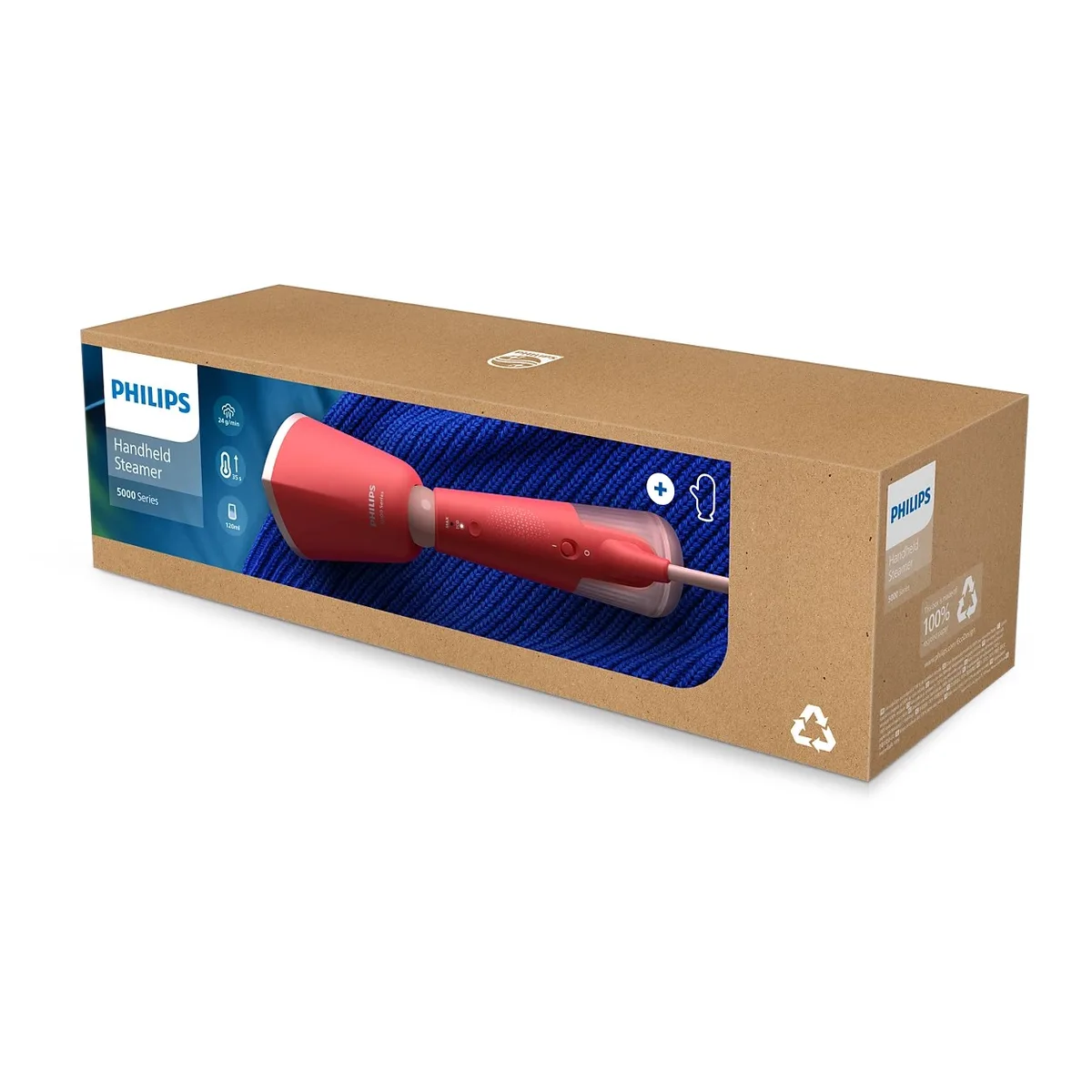 Парогенератор Philips компактний Series 5000, 1400Вт, 120мл, паровий удар -24гр, складана ручка, чохол-рукавичка.