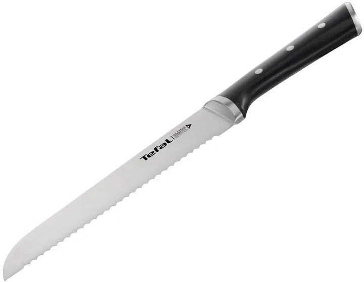 Ніж для хліба Tefal Ice Force, 20 см, з нержавіючої сталі, пластиковою ручкою, чорного кольору.