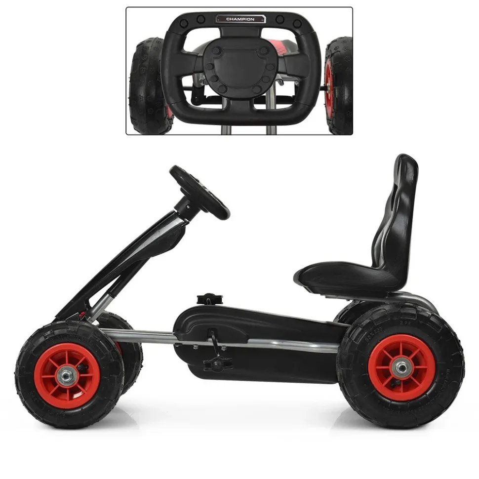 Карт педальный Bambi Racer металл 83 см чёрный надувные колеса