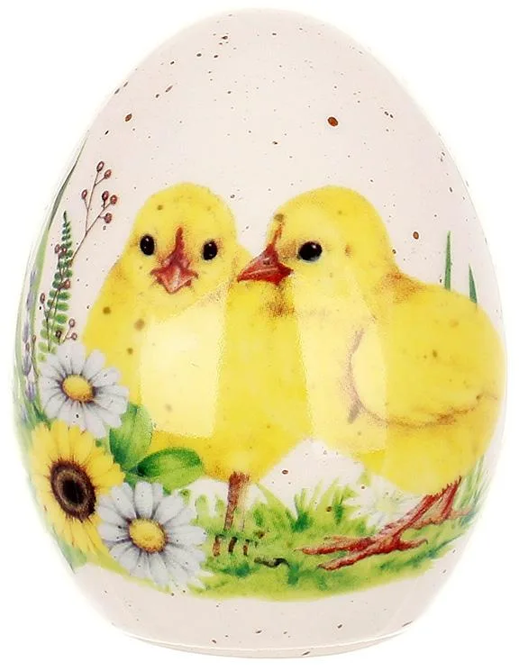 Декоративне яйце керамічне Happy Easter з курчатами 10 см