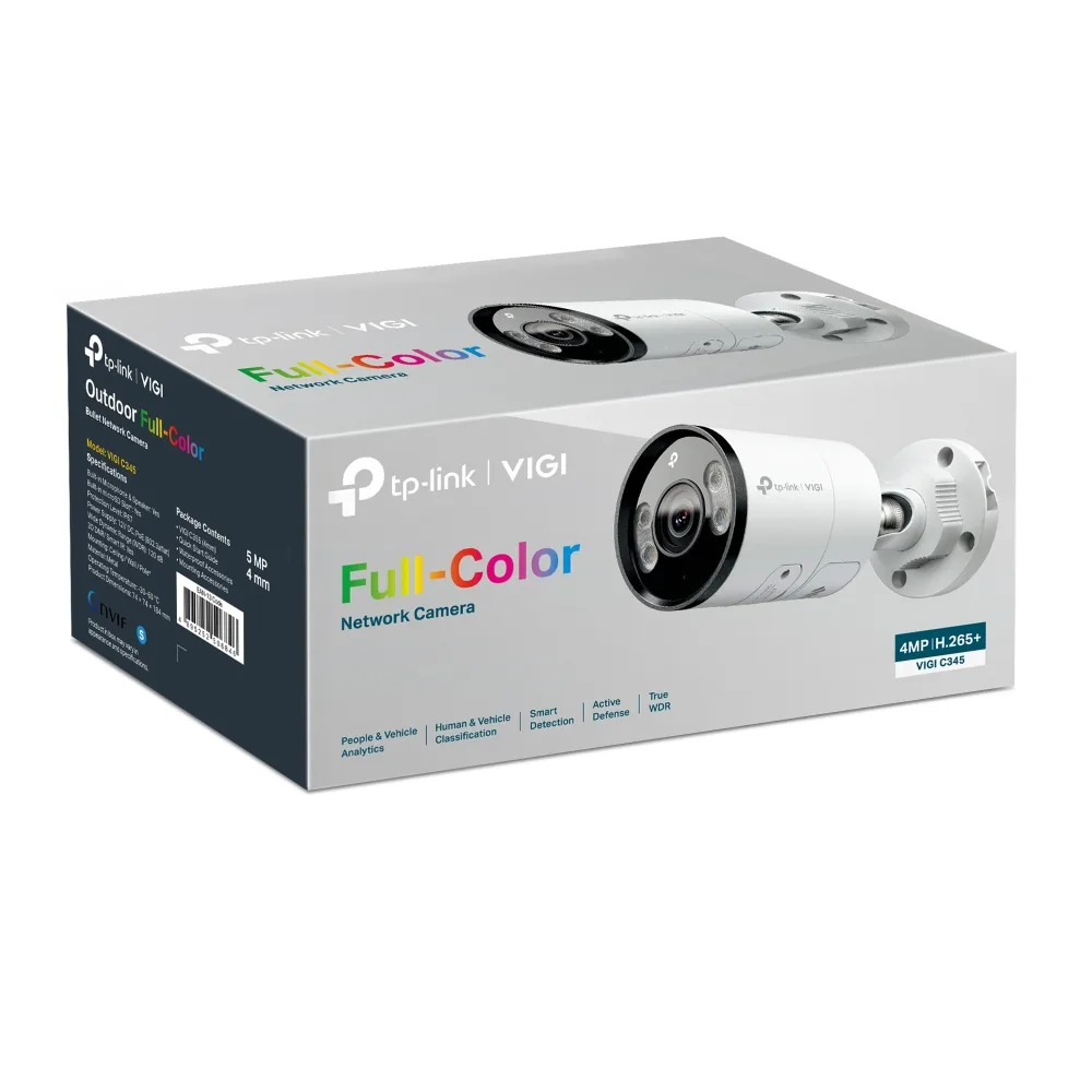 IP-камера TP-LINK VIGI C345-2,8, PoE, 4 Мп, 2,8 мм, H265+, IP66, Bullet, цветное ночное видение, наружная.