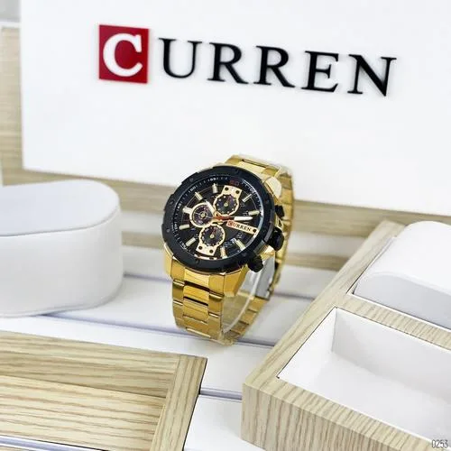 Часы Curren металлические 50 мм золотистые чёрные