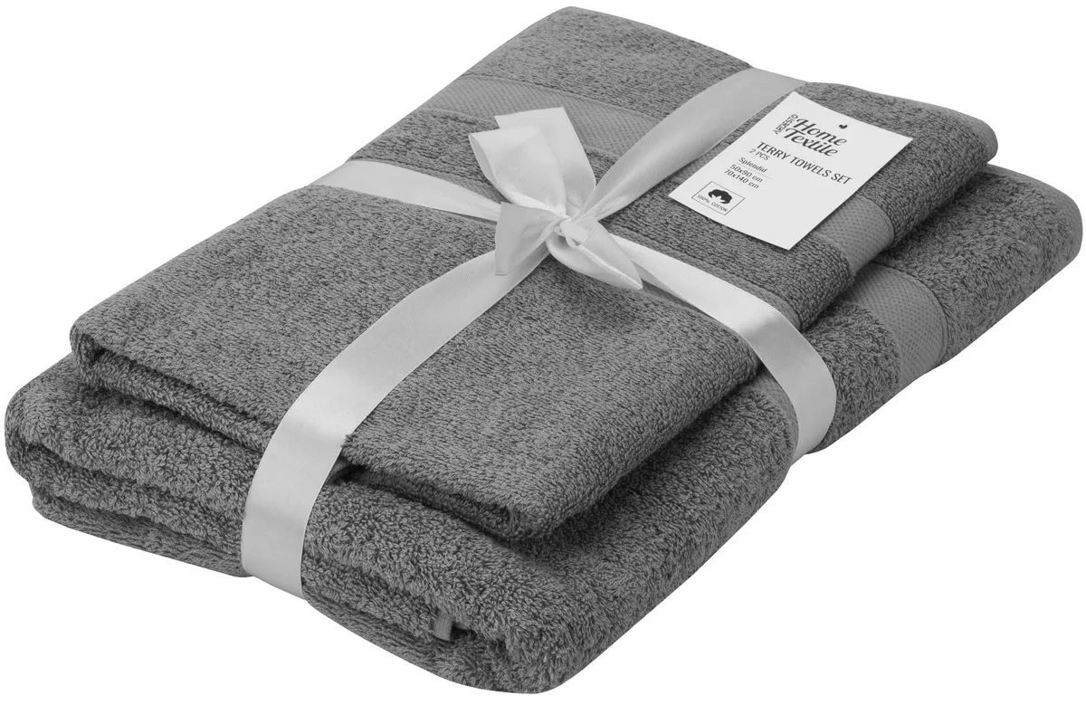 Комплект махрових рушників ARDESTO Splendid 50х90см, 70х140см, 2 шт, 100% бавовна, сірий.