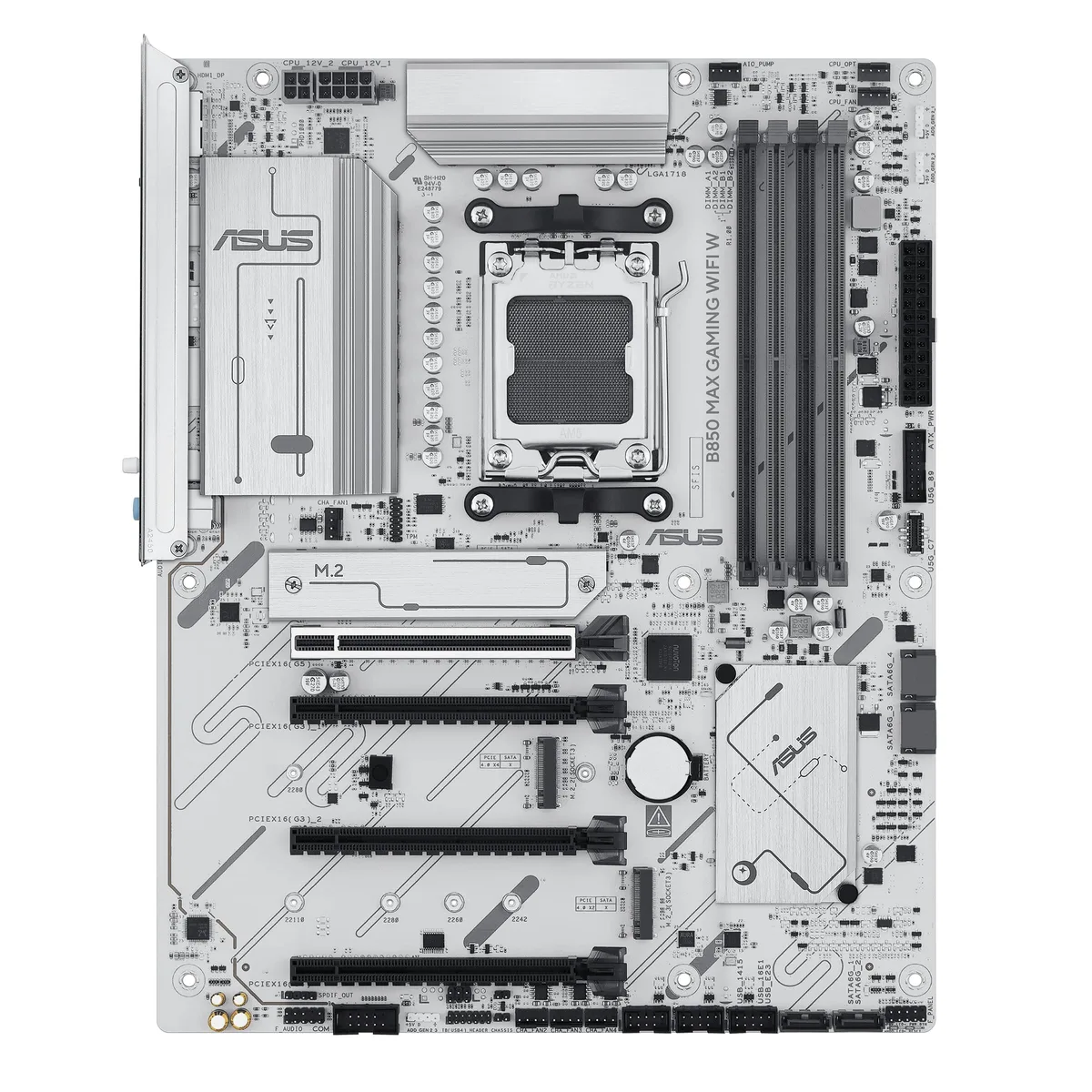 Материнcька плата ASUS B850 MAX GAMING WIFI W sAM5 B850 4xDDR5 M.2 HDMI DP Wi-Fi BT ATX білий