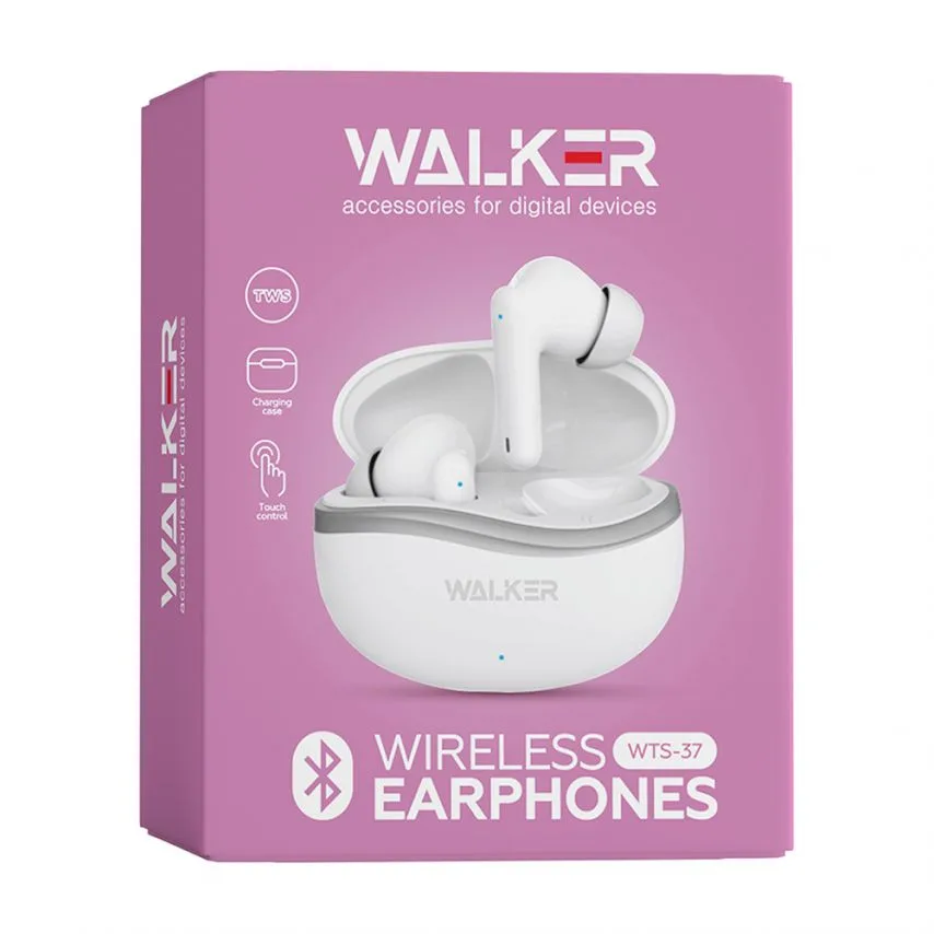 Наушники Bluetooth WALKER вакуумные TWS 30mAh белые