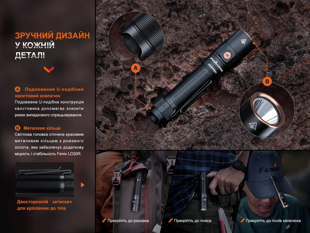 Ліхтар ручний Fenix алюміній 129,7х26,5х22,6 мм чорний
