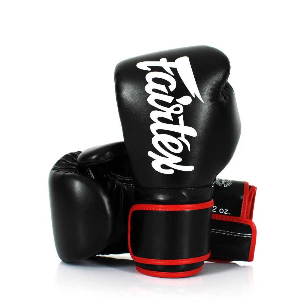 Боксерські рукавиці Fairtex штучна шкіра 16 oz Чорні з бинтами в комплекті