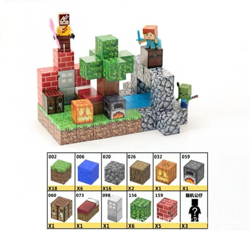 Магнітний конструктор ABS-пластик 58 кубиків зимовий Minecraft