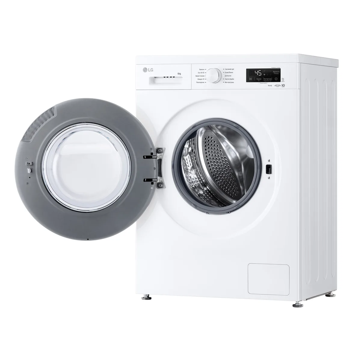 Фронтальная стиральная машина LG, 6 кг, 1200 об/мин, класс энергопотребления В, ширина 44 см, с дисплеем, функцией пара и инвертором, белая
