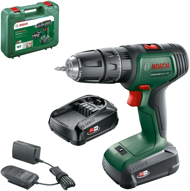 Акумуляторний дриль-шуруповерт Bosch 18 В 1,5 А·год 1,3 кг металевий чорний