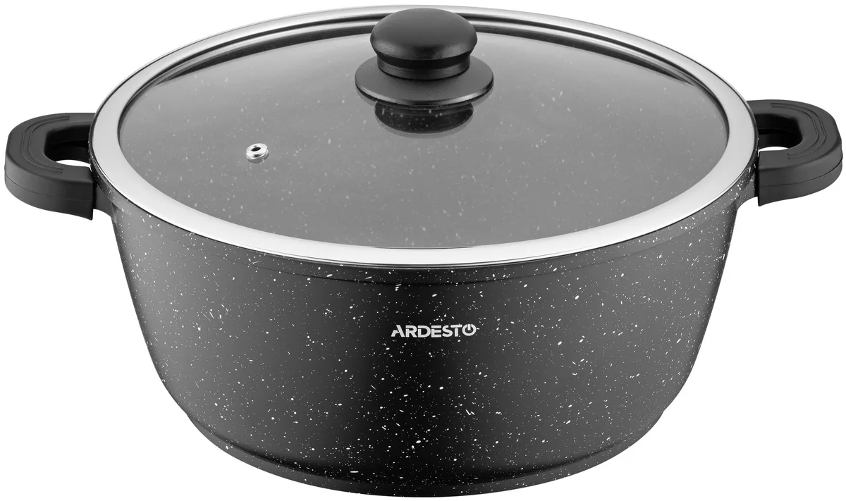 Каструля з прозорою кришкою ARDESTO Gemini Anzio, 6.4л, алюміній, чорного кольору.