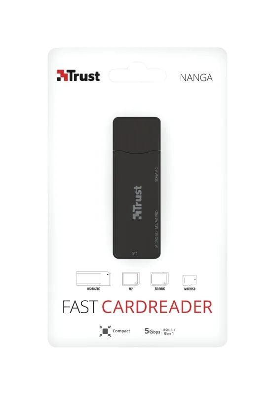 Картридер Trust Nanga USB-A 3.2 > SD/microSD/MS/MSPRO/mmC/M2, черный