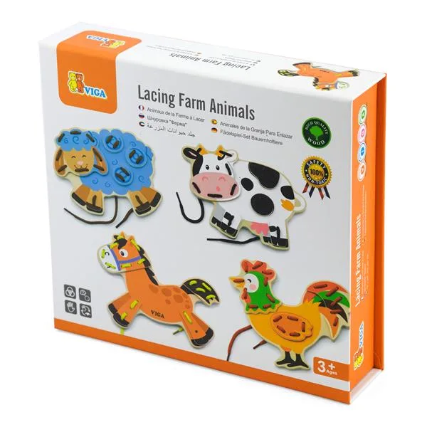Деревянная шнуровка Viga Toys 21х5х19 см разноцветные Фермерские зверята