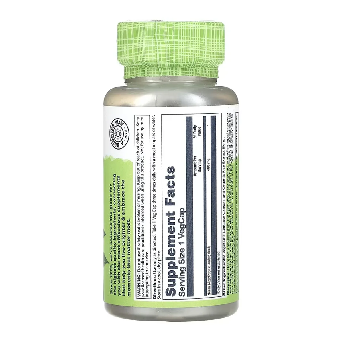 Натуральная добавка Solaray Neem Leaf 460mg 100 веганских капсул