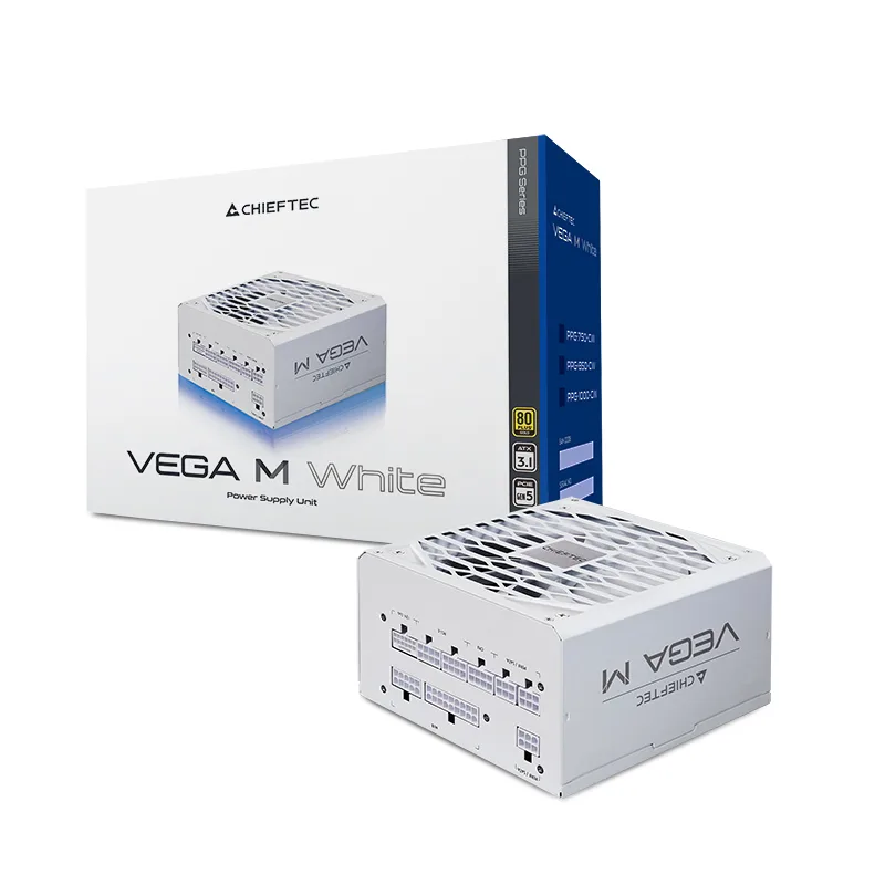 Блок живлення CHIEFTEC Vega M  (850W), >90%, 80+ Gold, 135мм FDB, 1xMB 24pin(20+4), 2xCPU 8pin(4+4), 3xMolex, 6xSATA, 4xPCIe 8pin(6+2), 1xPCIe GEN5 16pin, Fully Modular, White