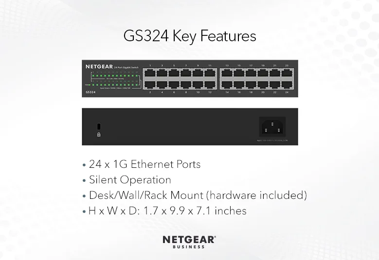 Комутатор NETGEAR GS324 24xGE, Некерований