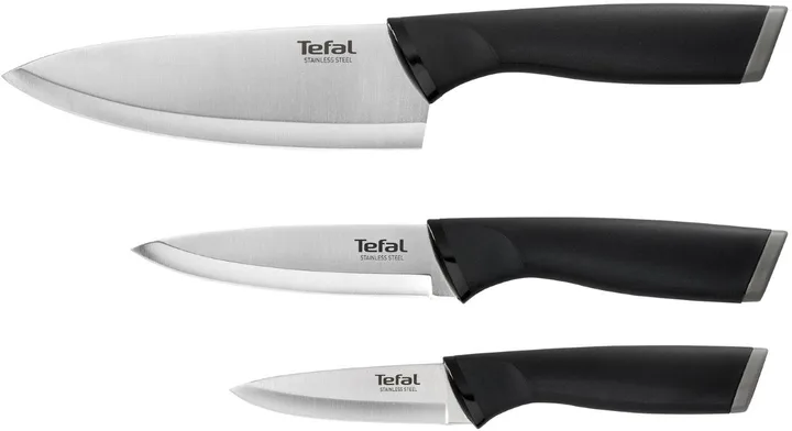Набір кухонних ножів Tefal Comfort, 3 шт, з нержавіючої сталі, пластикові ручки, чорний колір.