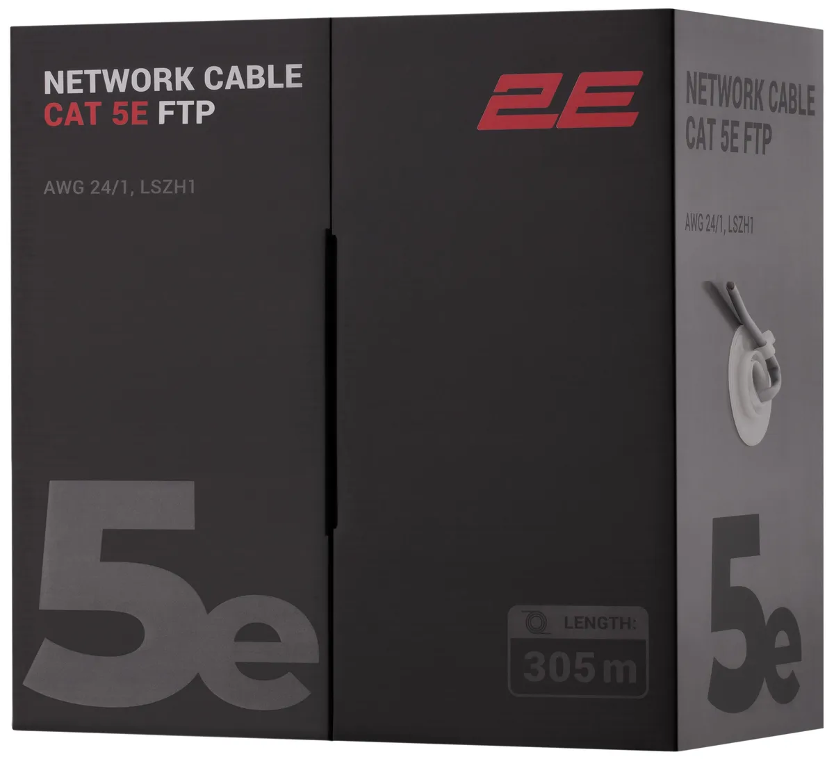 Кабель "вита пара" 2E CAT 5e, FTP, 305м, AWG 23/1, LSZH-1, сірий