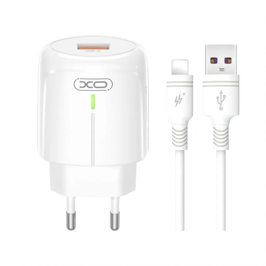Зарядний пристрій XO 1USB 18W Quick Charge з кабелем Lightning білий