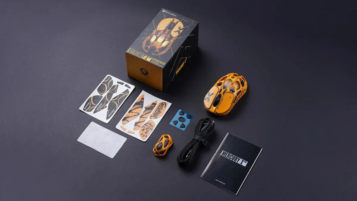 Миша GravaStar Mercury X Pro, 8K, BT/WL/USB-A, RGB, Battle-Worn Yellow