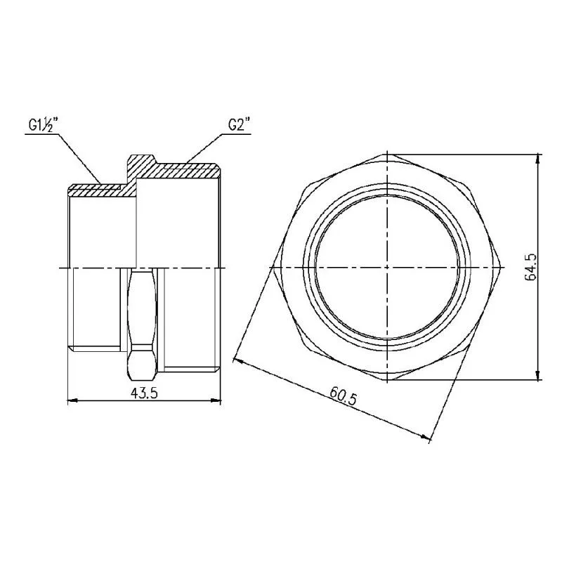 Ниппель редукционный 2"x1 1/2" латунь никелированная Forte