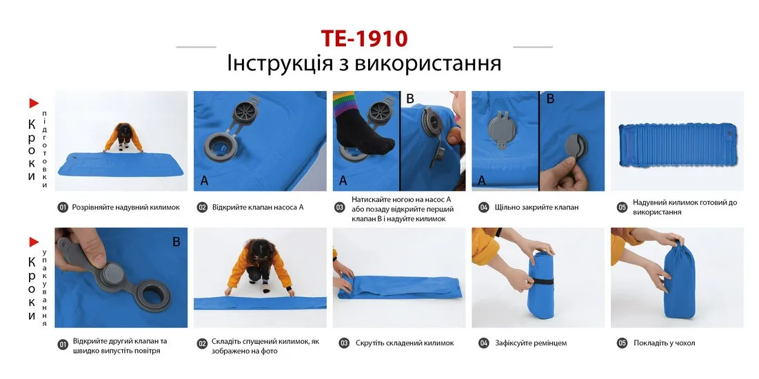 Надувний туристичний килимок Time Eco нейлон 40D 195х70 см синій