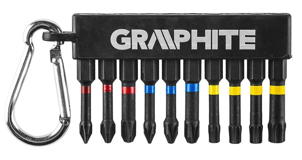 Набір ударних біт GRAPHITE 1/4", PH, PZ, TX, 50 мм, сталь S2, карабін, 10 шт.