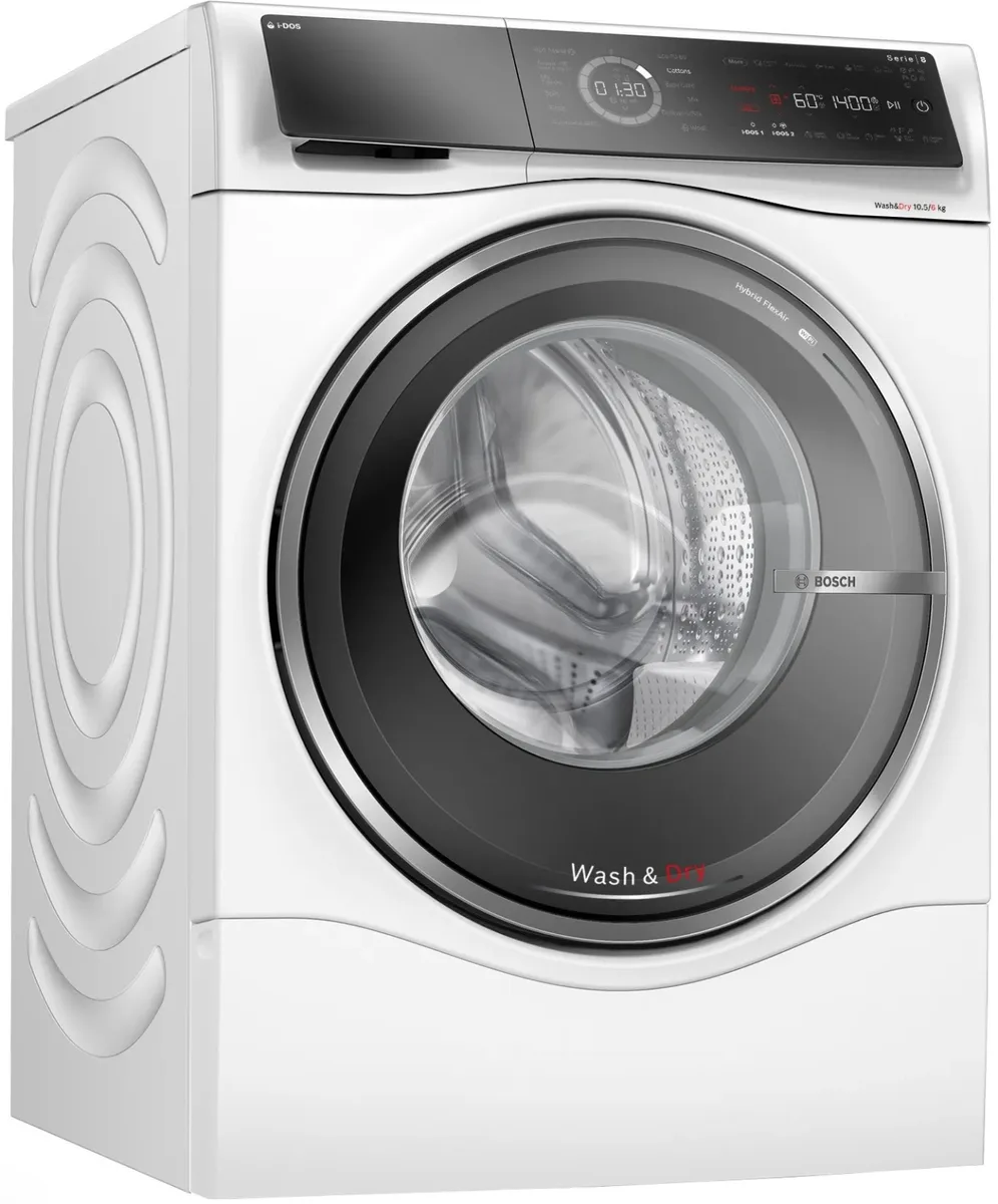 Прально-сушильна машина Bosch 10.5 кг біла інверторна 1400 об/хв з дисплеєм i-Dos