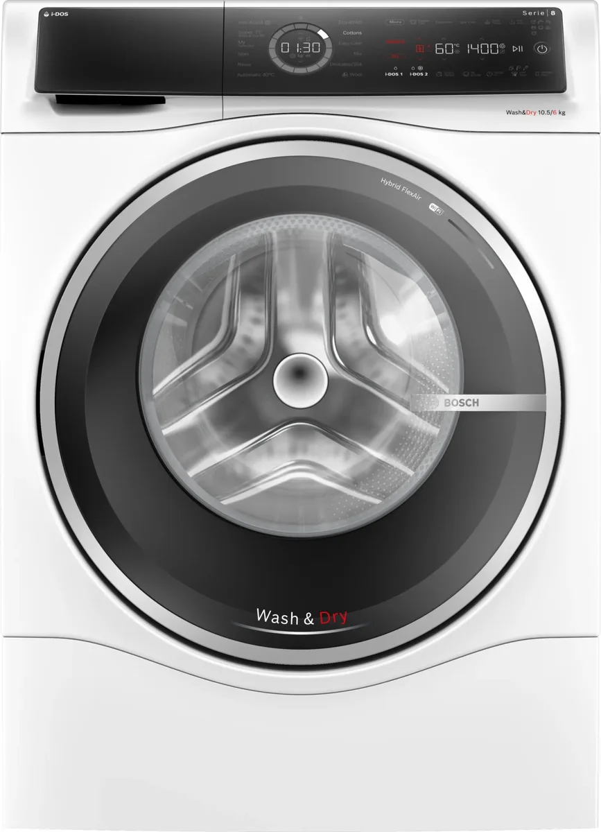 Стирально-сушильная машина Bosch 10.5 кг белая инверторная 1400 об/мин с дисплеем i-Dos