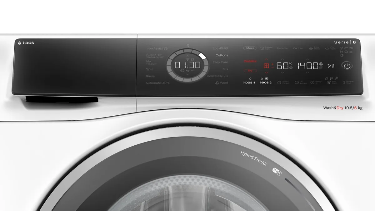 Стирально-сушильная машина Bosch 10.5 кг белая инверторная 1400 об/мин с дисплеем i-Dos