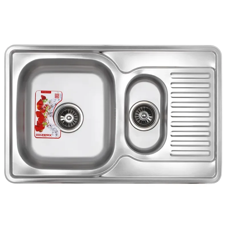 Мийка кухонна Zerix нержавіюча сталь 780х500 мм 2 чаші Micro Decor