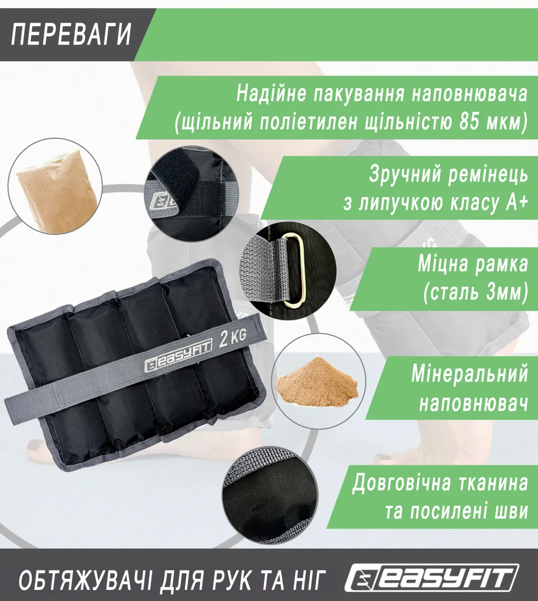 Утяжелители EasyFit Оксфорд 2 кг Черные