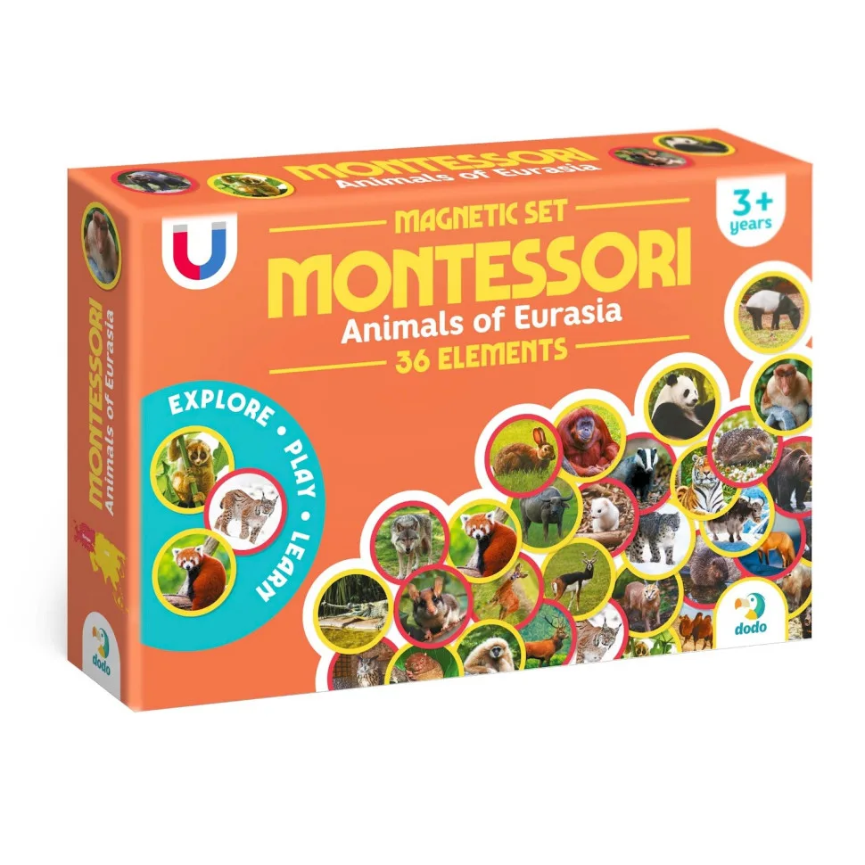 Дитячий магнітний набір DoDo Toys Монтессорі 36 елементів тварини Євразія