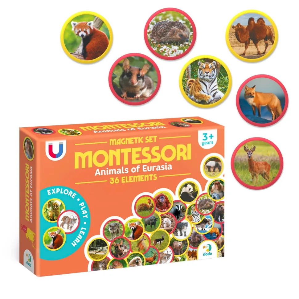 Дитячий магнітний набір DoDo Toys Монтессорі 36 елементів тварини Євразія