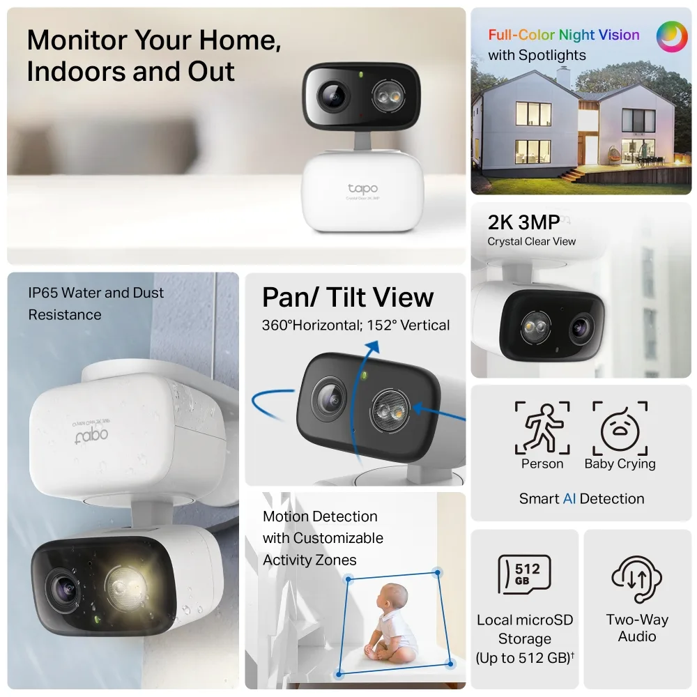 IP-камера TP-LINK Tapo C216 3MP N300 microSD, обнаружение движения. Внешняя/внутренняя, ИИ.