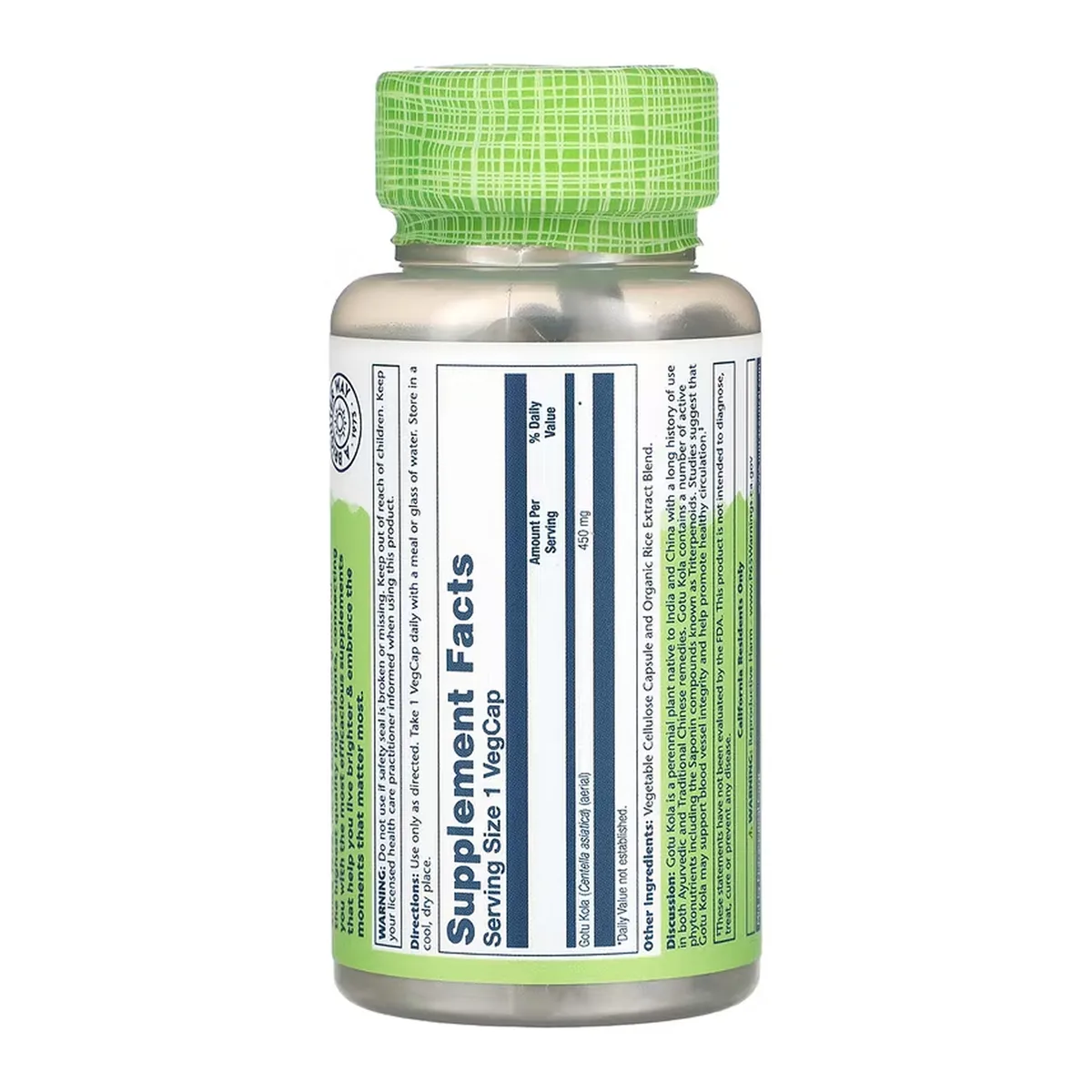 Gotu Kola Aerial Solaray 450mg 100 vcaps Веганський продукт