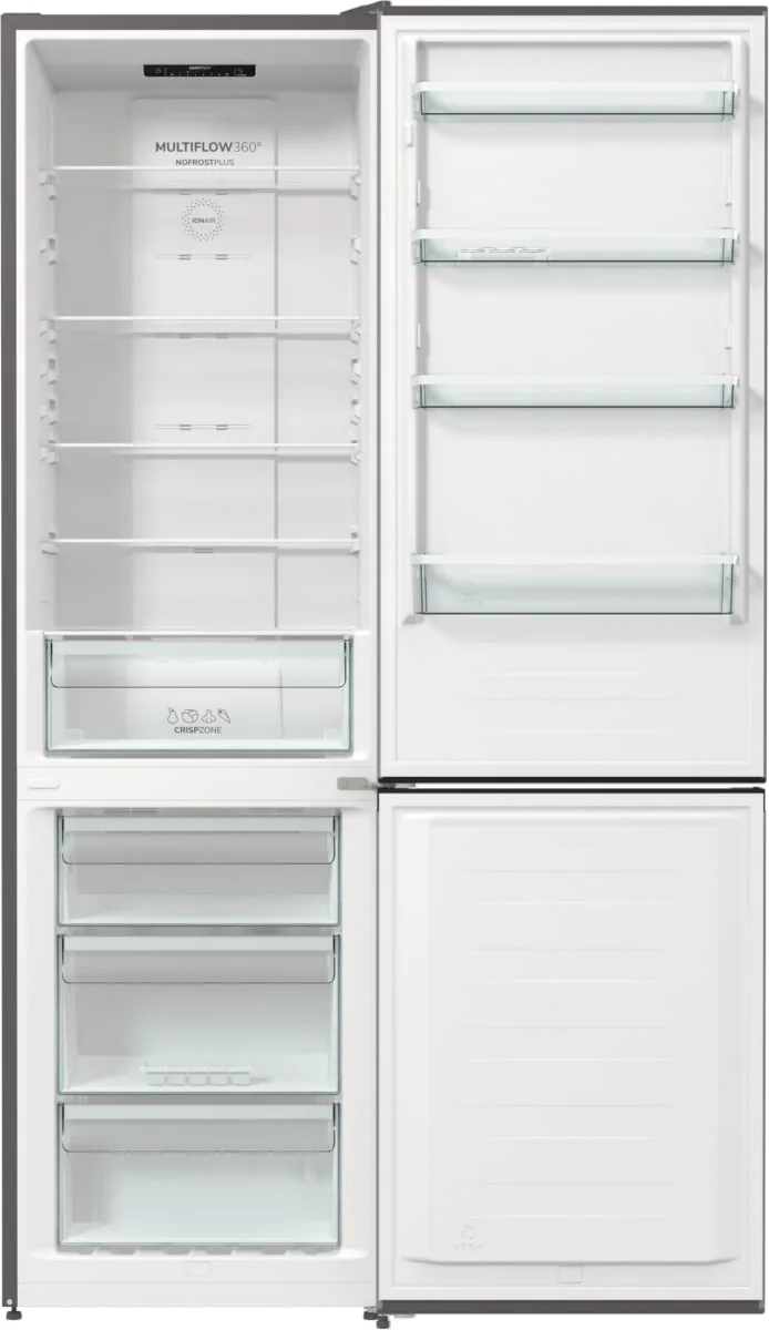 Холодильник Gorenje з нижньою морозильною камерою, 200х60х60 см, 2 двері, об'єм 235(96) л, клас енергоефективності А++, NoFrost+,