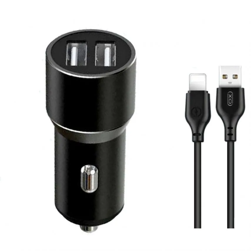 Автомобільний зарядний пристрій XO метал 2USB 2,4A 12W чорний