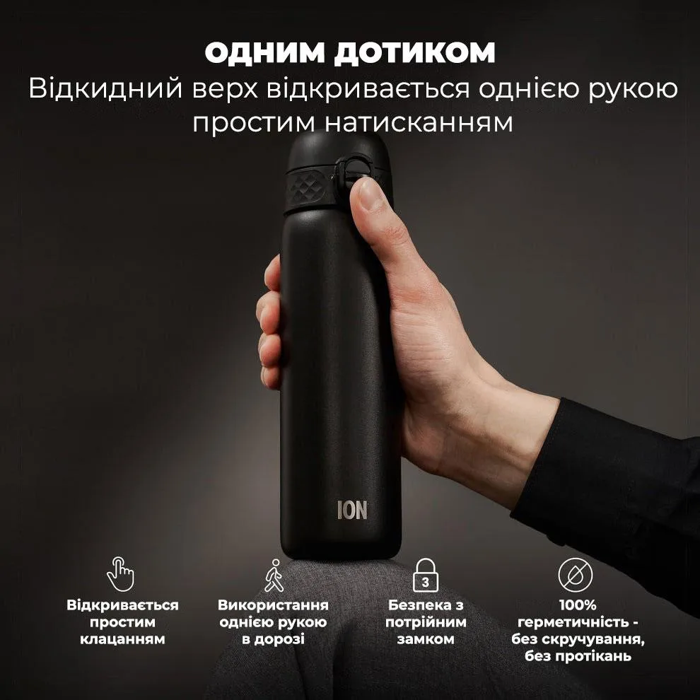Пляшка для води ION8 нержавіюча сталь 500 мл чорна