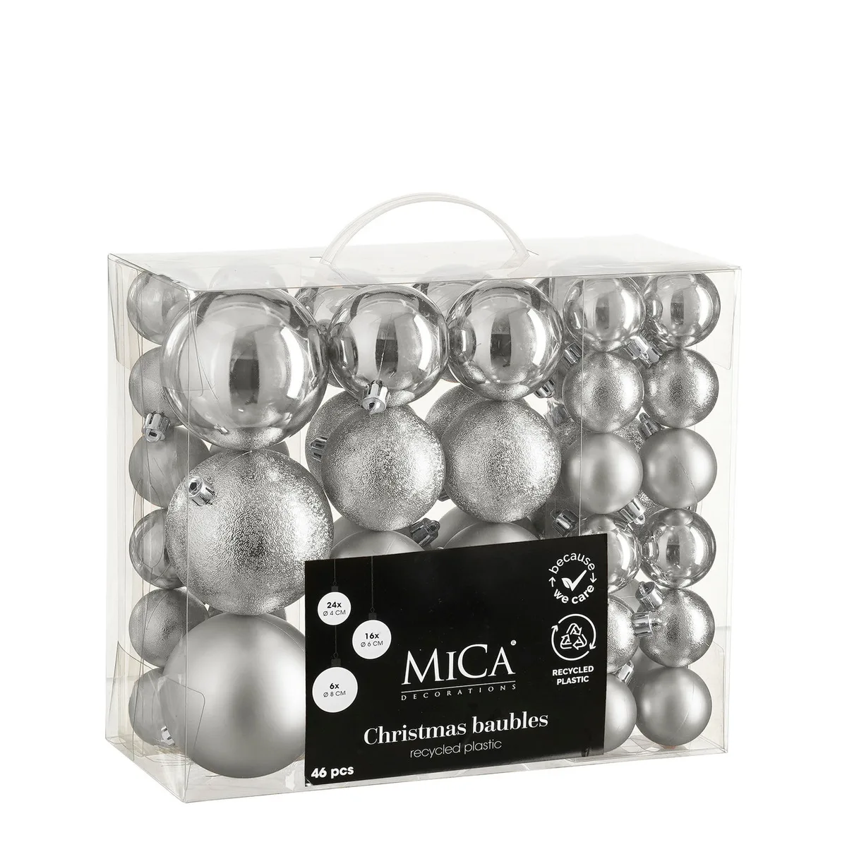 Ялинкові пластикові кулі Mica Decorations 60 шт Ø 4 6 8 см Сріблясті