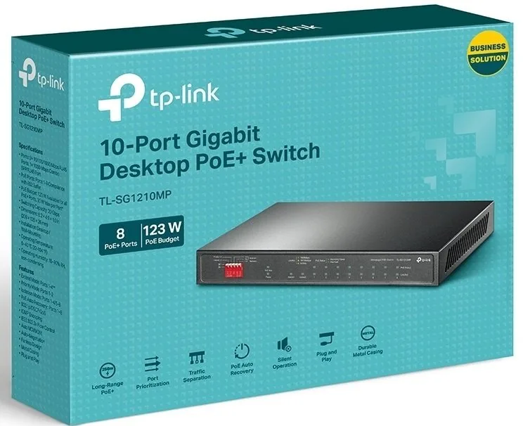 Комутатор TP-LINK TL-SG1210MP 10xGE (8xPoE), 1xSFP, 123Вт, Некерований