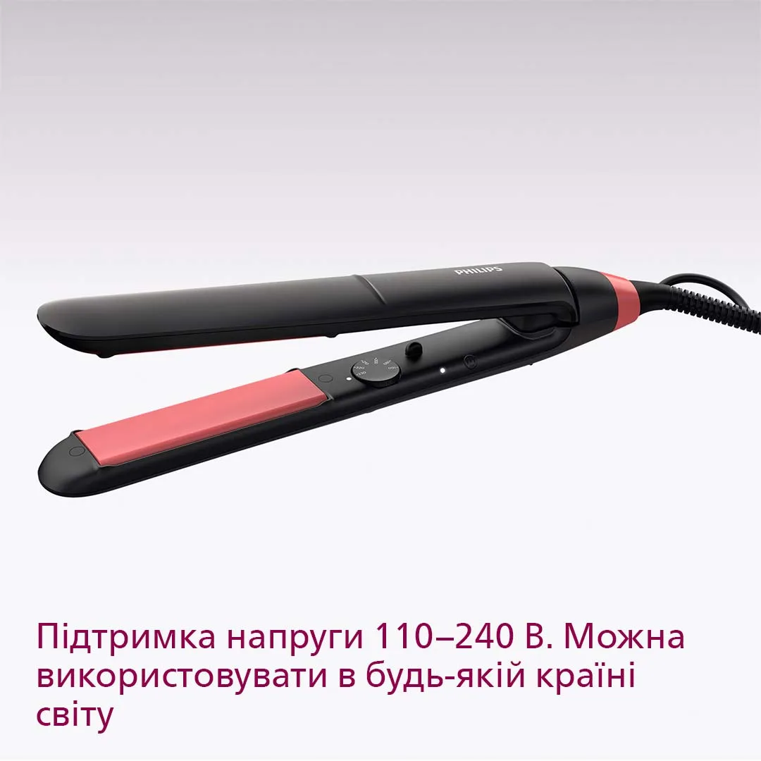 Випрямляч волосся Philips керамічний 6 режимів 160-230°C чорний і рожевий