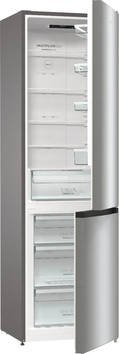 Холодильник Gorenje NRK6202EXL4 з нижньою морозильною камерою, 2 двері, об'ємом 235(96)л, клас енергоспоживання А++, технологія No
