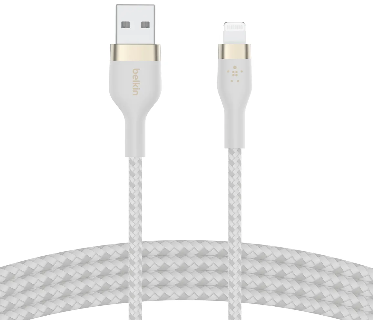 Кабель USB-A > Lightning заряджання/синхронізації Belkin 1м, плетений, силіконовий, з ремінцем на магніті, білий