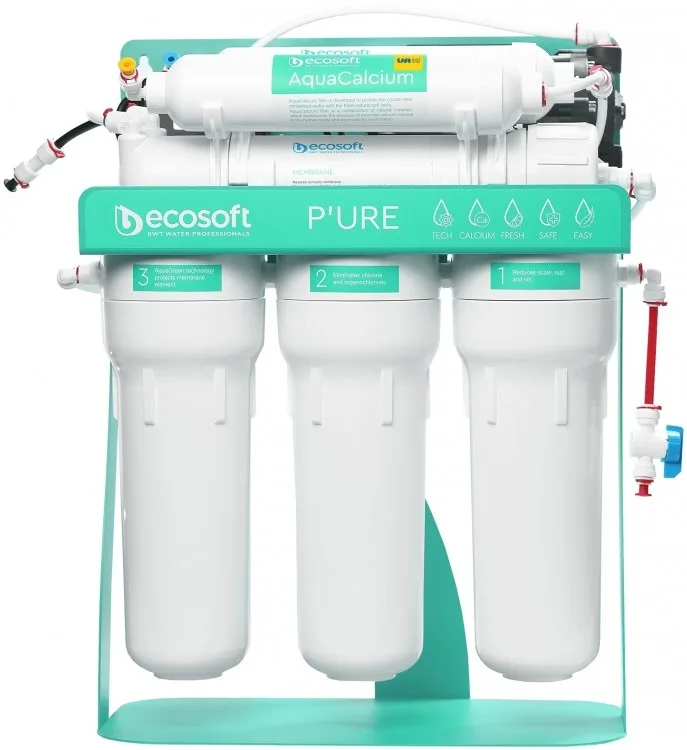 Фільтр зворотного осмосу Ecosoft P’URE AQUACALCIUM Mint з насосом на підставці, мембрана 75 gpd DuPont, картридж A.