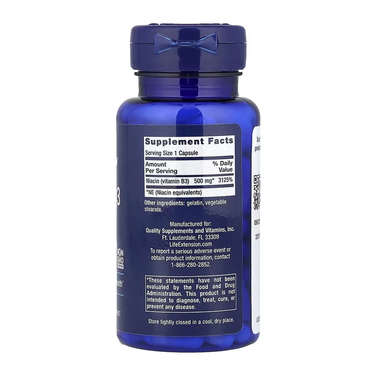 Vitamin B3 Niacin Life Extension 500 mg 100 капсул Без ГМО