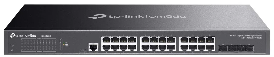 Комутатор TP-Link керований L2 24 порти 10/100/1000 Мбіт/с 4 порти 10G SFP+ безвентиляторний металевий